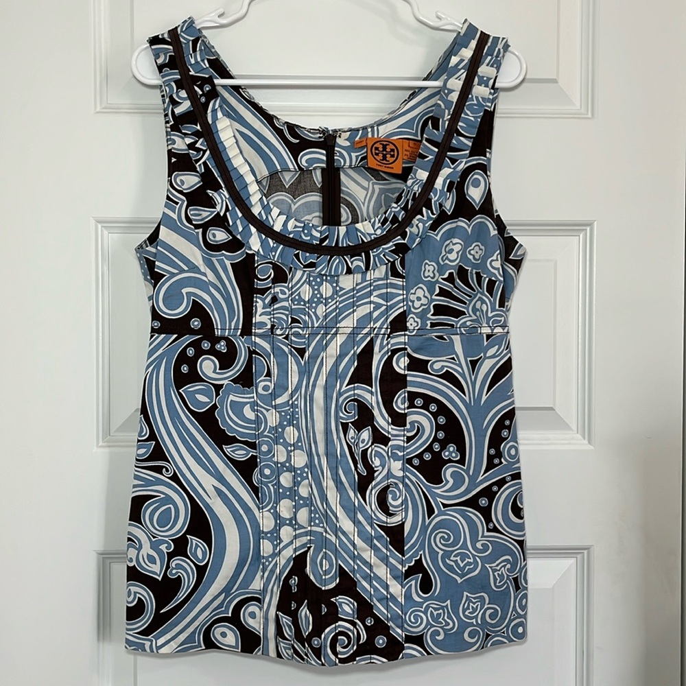 Tory Burch daisy blue floral top size 10 (see pics for small stain)